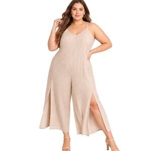 Torrid Tan Striped Culotte Jumper Pockets Sleeveless Lightweight Rayon 5X